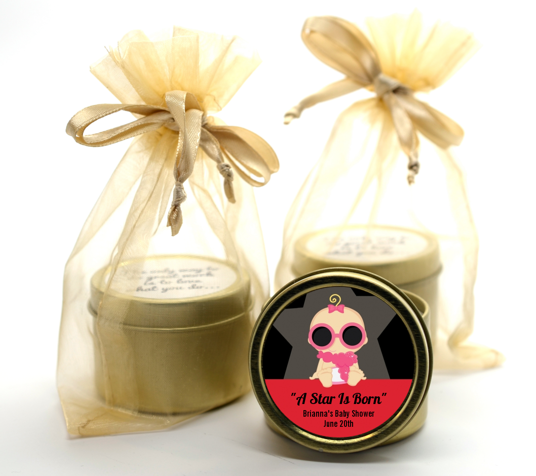 A Star Is Born!® Hollywood - Baby Shower Gold Tin Candle Favors