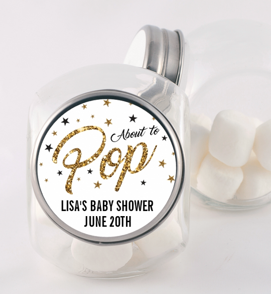 About To Pop Glitter - Personalized Baby Shower Candy Jar