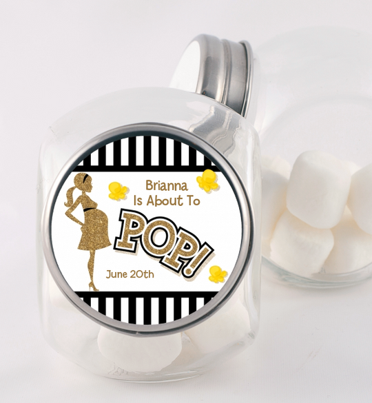 About To Pop Gold Glitter - Personalized Baby Shower Candy Jar