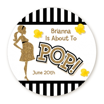 About To Pop Gold Glitter - Round Personalized Baby Shower Sticker Labels