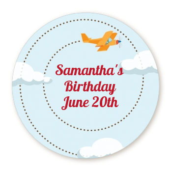 Airplane in the Clouds - Round Personalized Baby Shower Sticker Labels