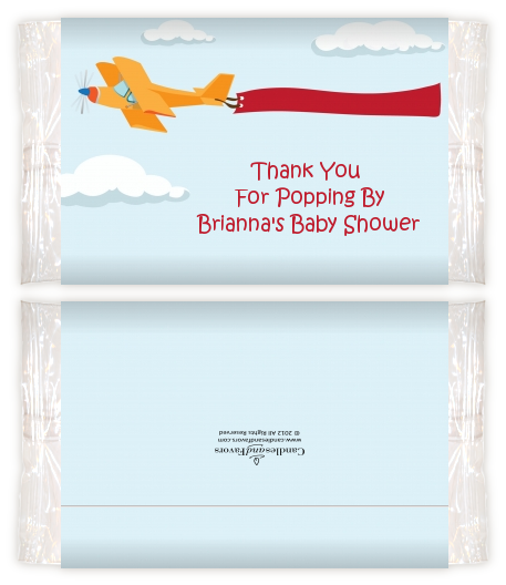 Airplane in the Clouds - Personalized Popcorn Wrapper Baby Shower Favors