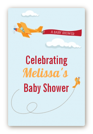 Airplane in the Clouds - Custom Large Rectangle Baby Shower Sticker/Labels