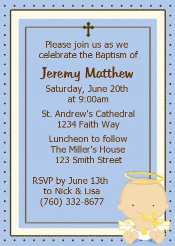 Angel Baby Boy Caucasian - Baptism / Christening Invitations
