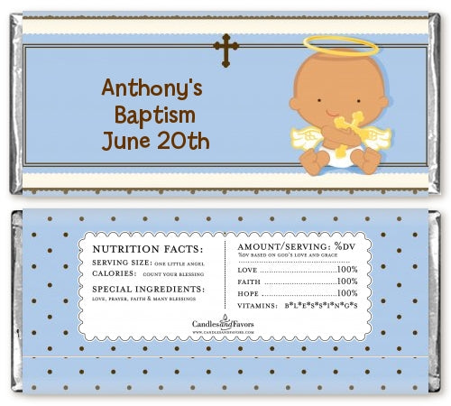 Angel Baby Boy Hispanic - Personalized Baptism / Christening Candy Bar Wrappers
