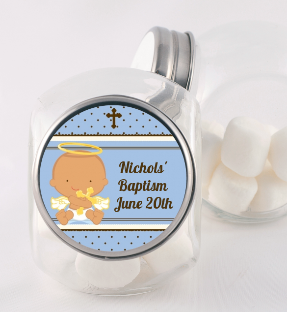 Angel Baby Boy Hispanic - Personalized Baptism / Christening Candy Jar
