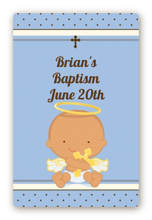 Angel Baby Boy Hispanic - Custom Large Rectangle Baptism / Christening Sticker/Labels