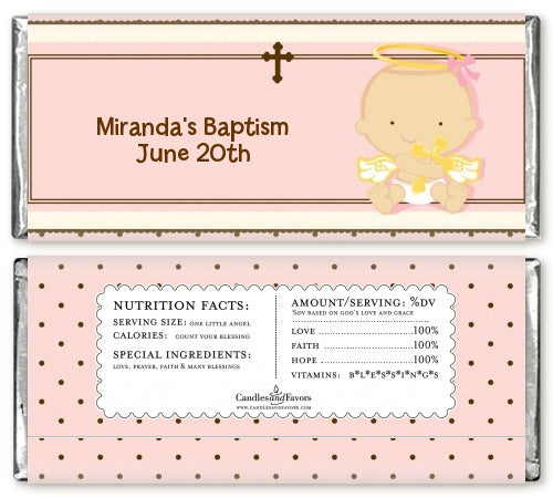 Angel Baby Girl Caucasian - Personalized Baptism / Christening Candy Bar Wrappers
