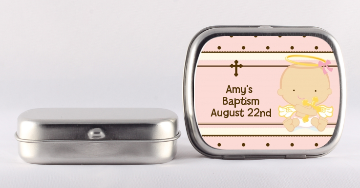 Angel Baby Girl Caucasian - Personalized Baptism / Christening Mint Tins