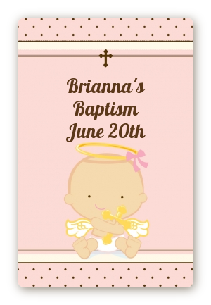 Angel Baby Girl Caucasian - Custom Large Rectangle Baptism / Christening Sticker/Labels
