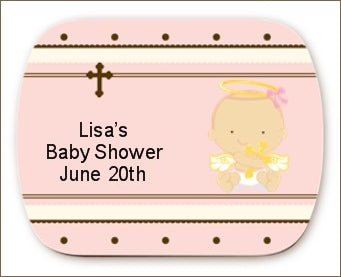Angel Baby Girl Caucasian - Personalized Baby Shower Rounded Corner Stickers