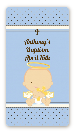 Angel Baby Boy Caucasian - Custom Rectangle Baptism / Christening Sticker/Labels