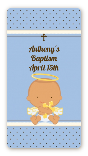 Angel Baby Boy Hispanic - Custom Rectangle Baptism / Christening Sticker/Labels