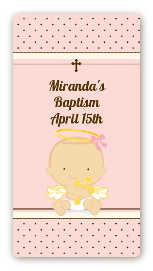Angel Baby Girl Caucasian - Custom Rectangle Baptism / Christening Sticker/Labels