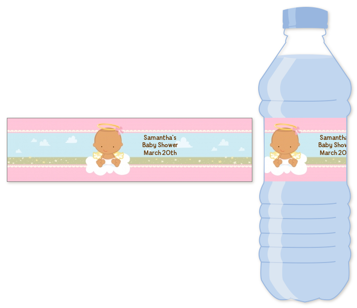 Angel in the Cloud Girl Hispanic - Personalized Baby Shower Water Bottle Labels