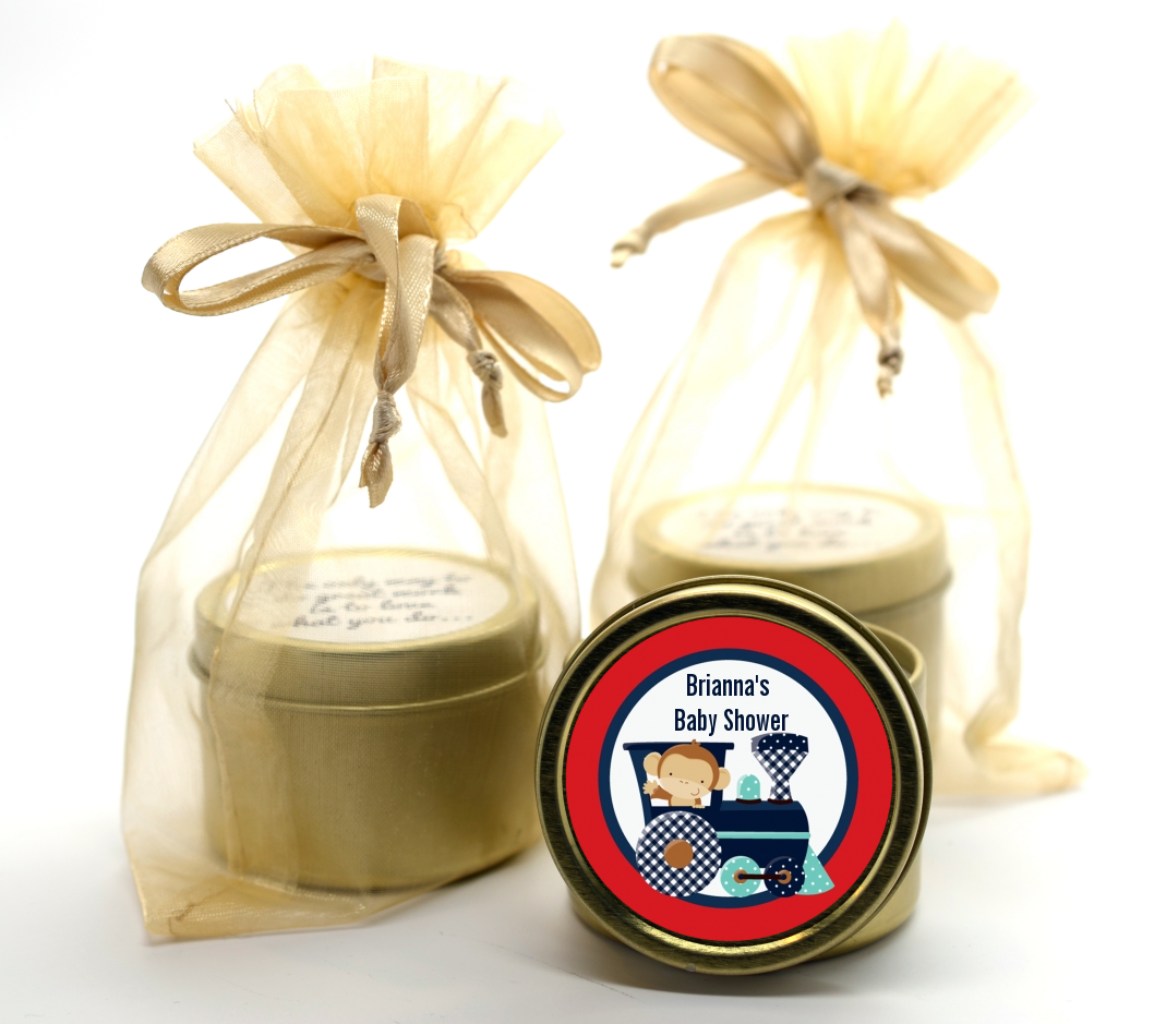 Animal Train - Baby Shower Gold Tin Candle Favors