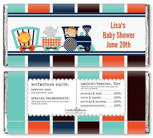 Animal Train - Personalized Baby Shower Candy Bar Wrappers