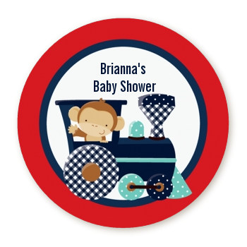 Animal Train - Round Personalized Baby Shower Sticker Labels
