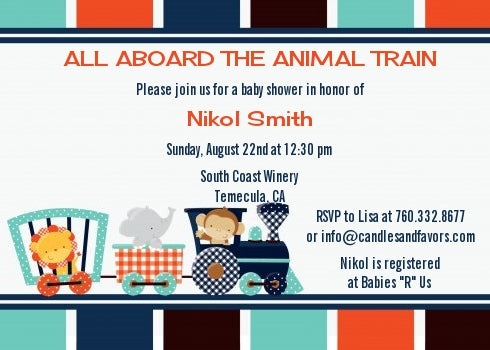 Animal Train - Baby Shower Invitations