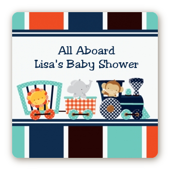Animal Train - Square Personalized Baby Shower Sticker Labels – Candles ...