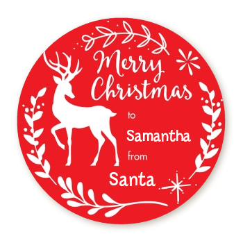 Festive Antlers - Round Personalized Christmas Sticker Labels