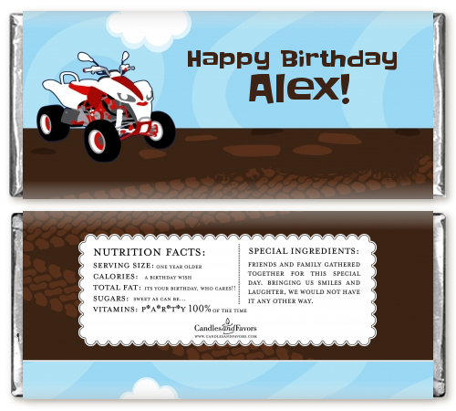 ATV 4 Wheeler Quad - Personalized Birthday Party Candy Bar Wrappers