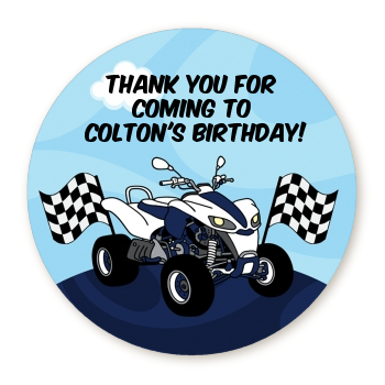 ATV 4 Wheeler Quad - Round Personalized Birthday Party Sticker Labels
