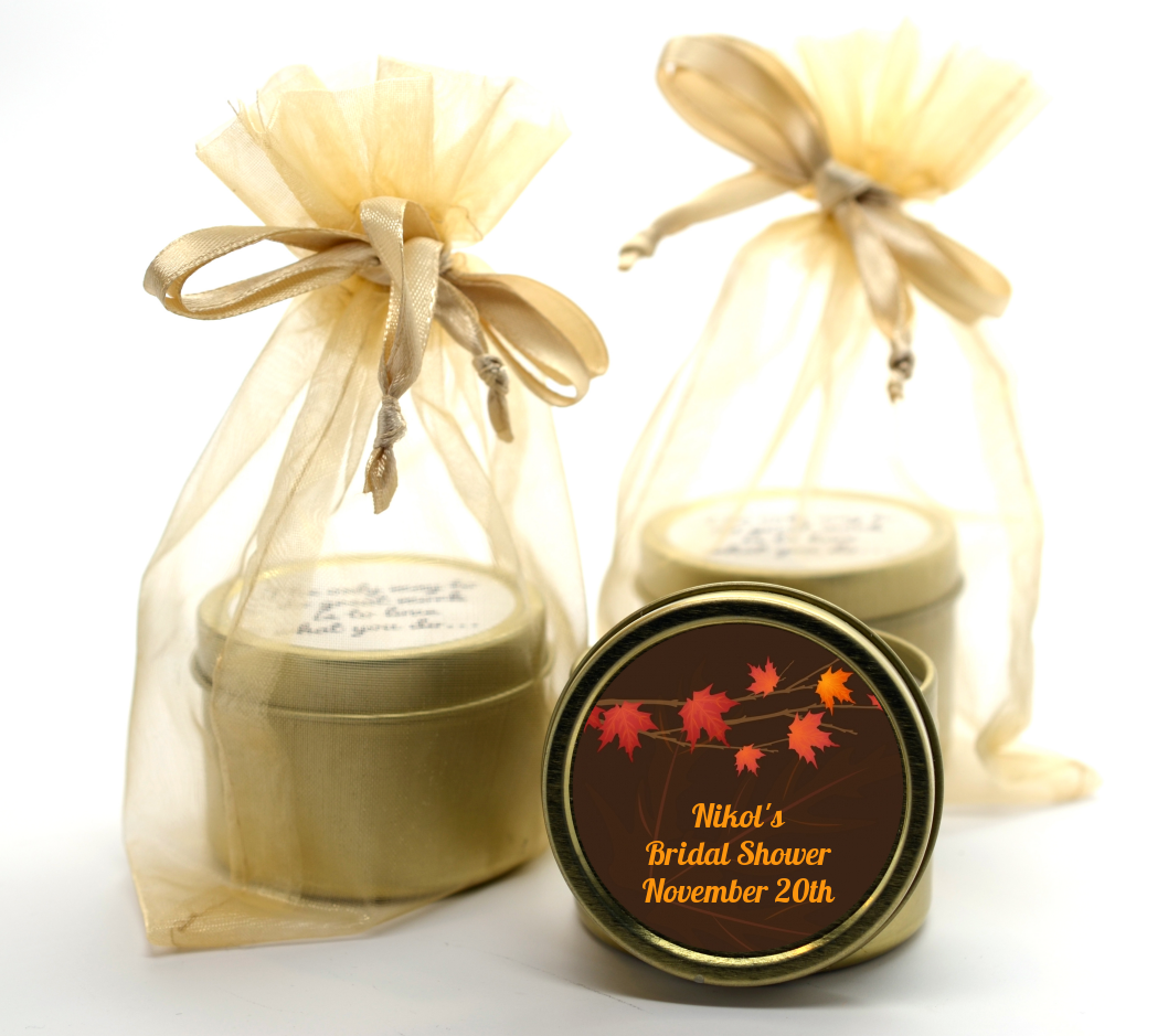 Autumn Leaves - Bridal Shower Gold Tin Candle Favors