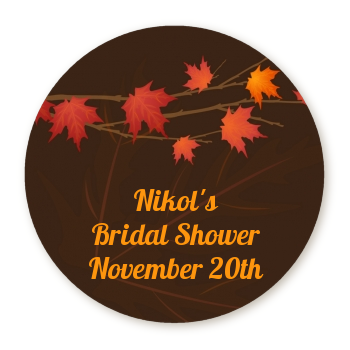 Autumn Leaves - Round Personalized Bridal Shower Sticker Labels