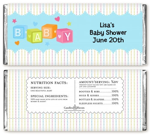 Baby Blocks Blue - Personalized Baby Shower Candy Bar Wrappers