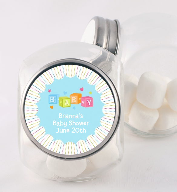 Baby Blocks Blue - Personalized Baby Shower Candy Jar