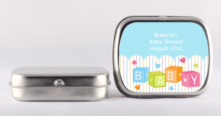 Baby Blocks Blue - Personalized Baby Shower Mint Tins