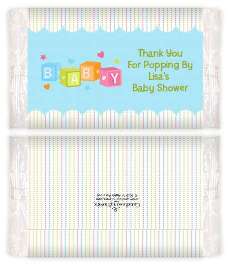 Baby Blocks Blue - Personalized Popcorn Wrapper Baby Shower Favors