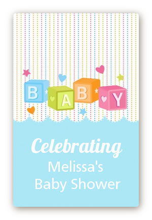 Baby Blocks Blue - Custom Large Rectangle Baby Shower Sticker/Labels