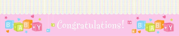 Baby Blocks Pink - Personalized Baby Shower Banners