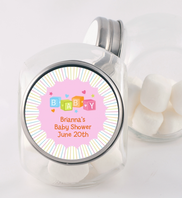 Baby Blocks Pink - Personalized Baby Shower Candy Jar
