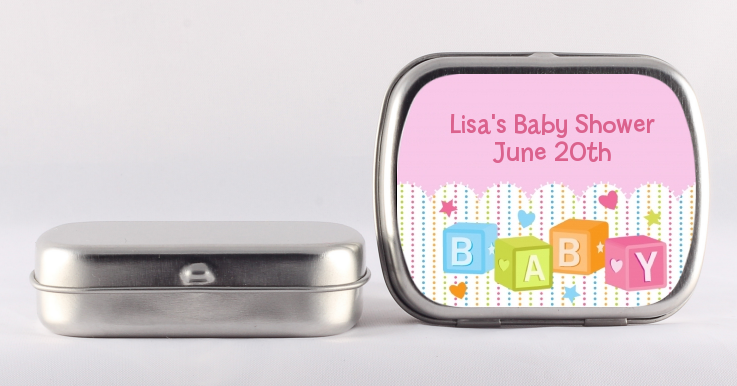 Baby Blocks Pink - Personalized Baby Shower Mint Tins
