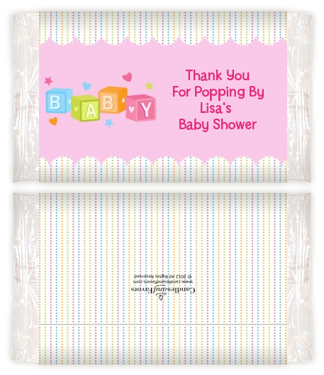 Baby Blocks Pink - Personalized Popcorn Wrapper Baby Shower Favors