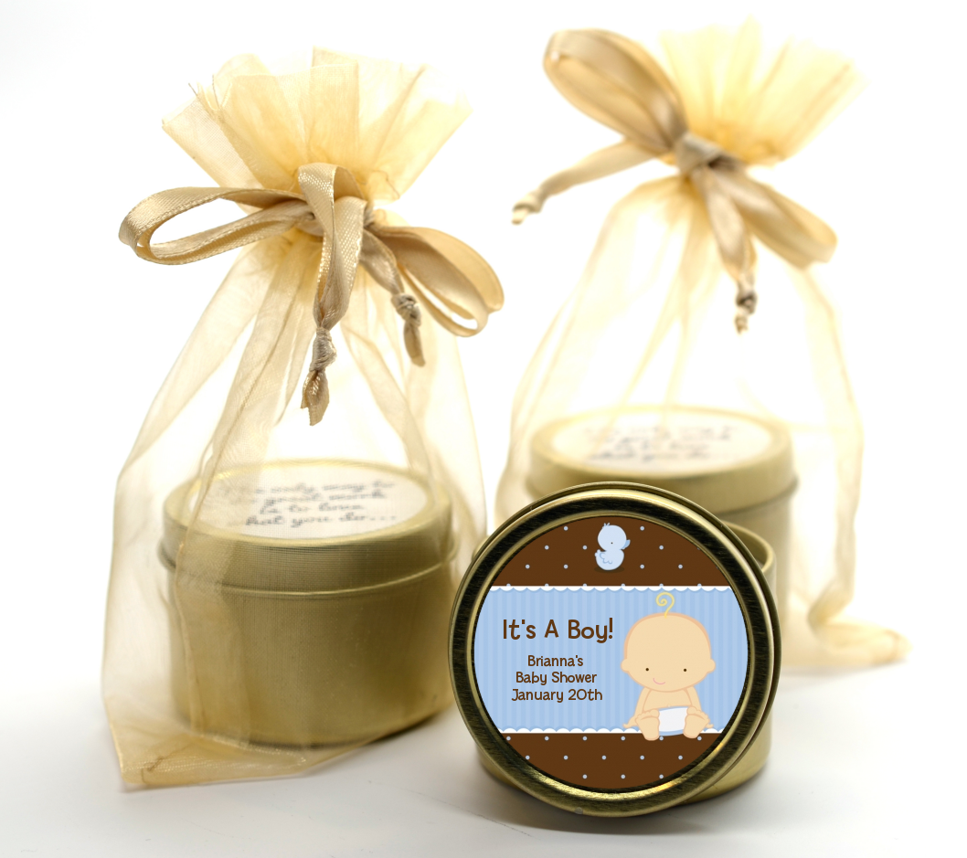 Baby Boy Caucasian - Baby Shower Gold Tin Candle Favors