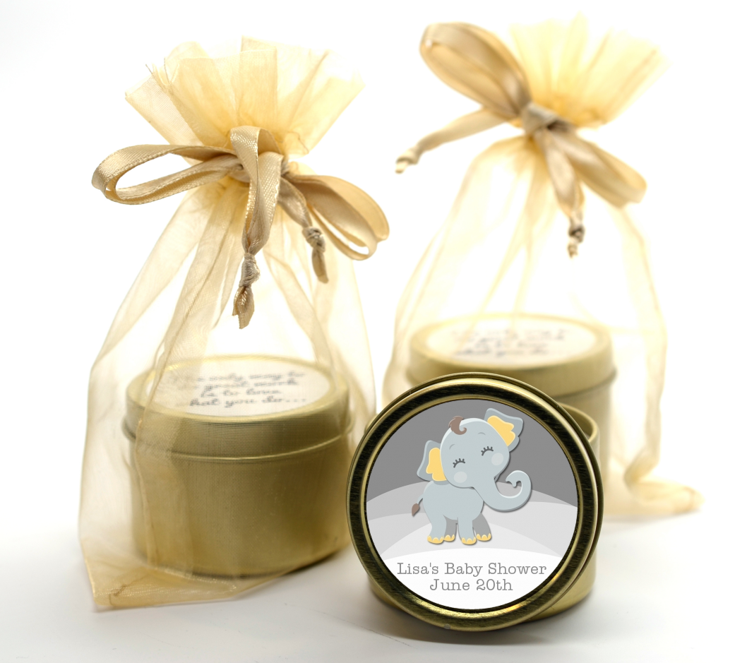 Baby Elephant - Baby Shower Gold Tin Candle Favors