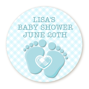 Baby Feet Baby Boy - Round Personalized Baby Shower Sticker Labels