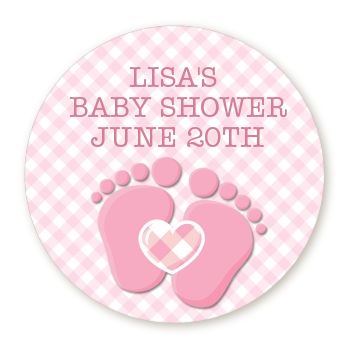 Baby Feet Baby Girl - Round Personalized Baby Shower Sticker Labels