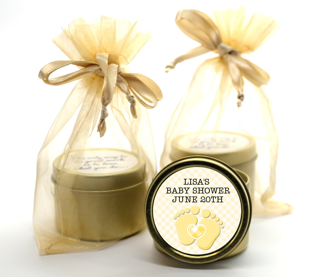 Baby Feet Neutral - Baby Shower Gold Tin Candle Favors
