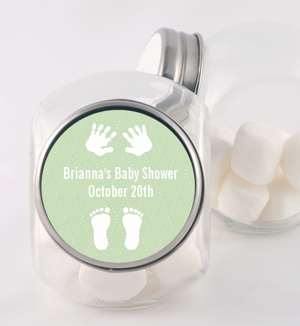 Baby Feet Pitter Patter Neutral - Personalized Baby Shower Candy Jar