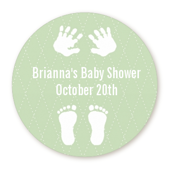 Baby Feet Pitter Patter Neutral - Round Personalized Baby Shower Sticker Labels