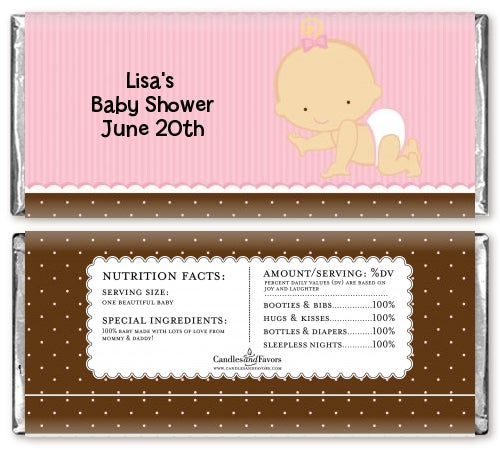 Baby Girl Caucasian - Personalized Baby Shower Candy Bar Wrappers