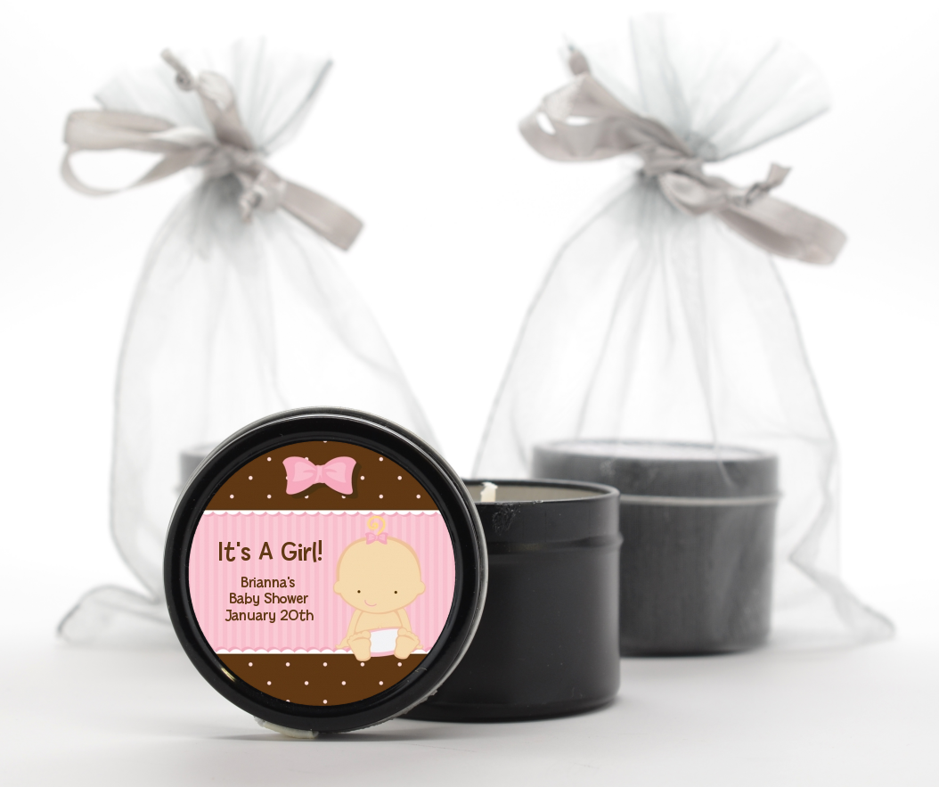 Baby Girl Caucasian - Baby Shower Black Candle Tin Favors