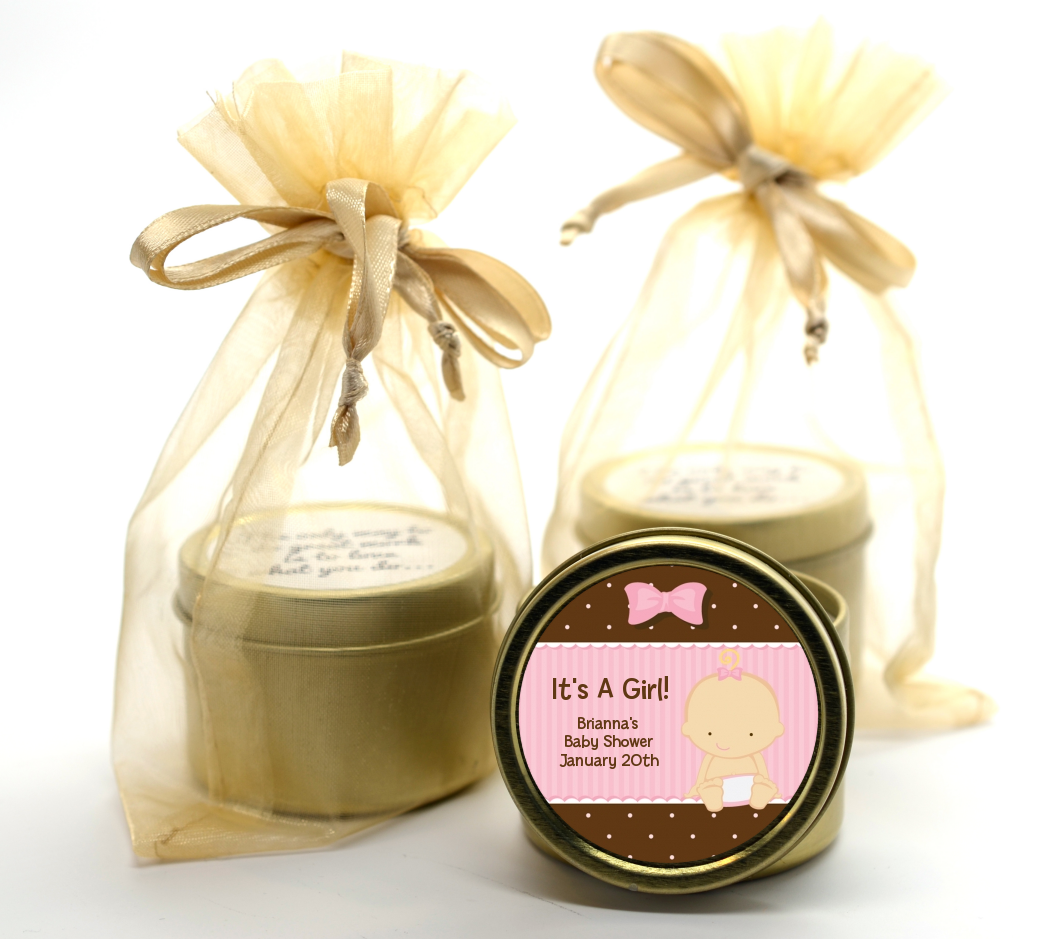 Baby Girl Caucasian - Baby Shower Gold Tin Candle Favors