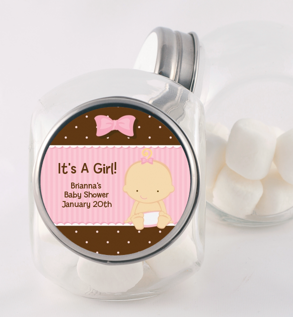 Baby Girl Caucasian - Personalized Baby Shower Candy Jar