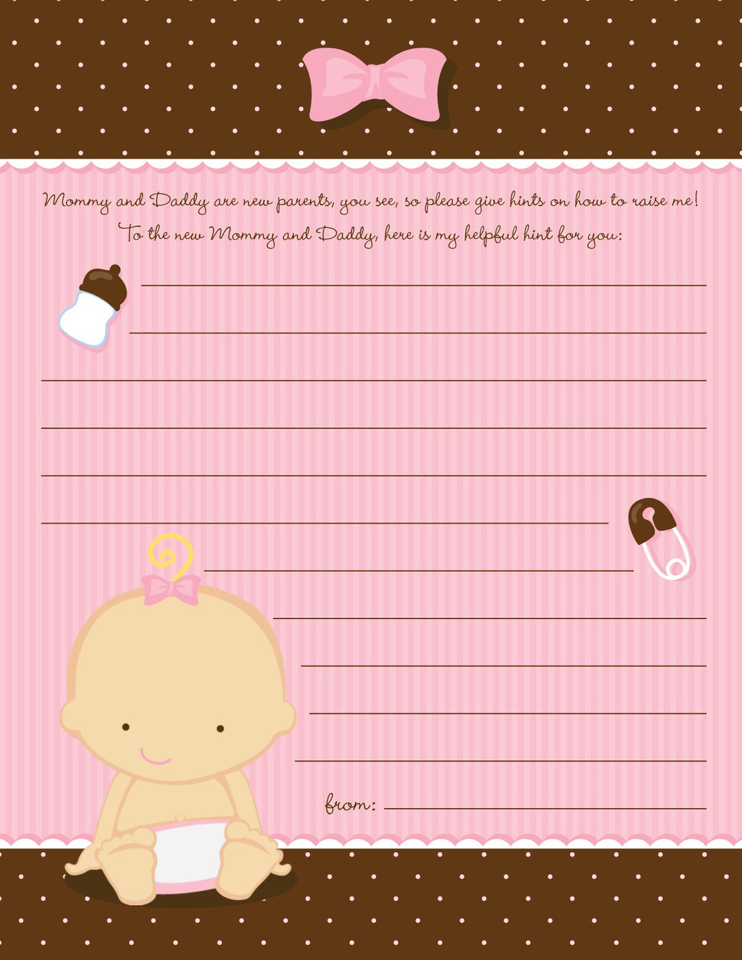 Baby Girl Caucasian - Baby Shower Notes of Advice